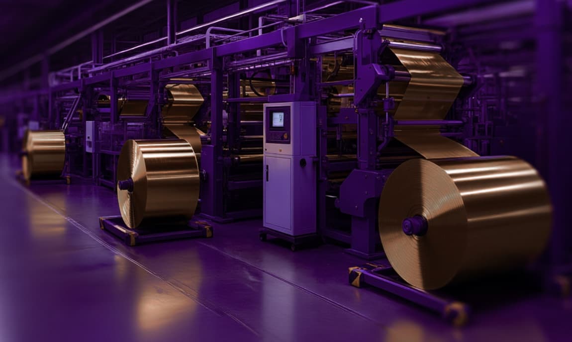 Industrial packaging machinery with paper rolls